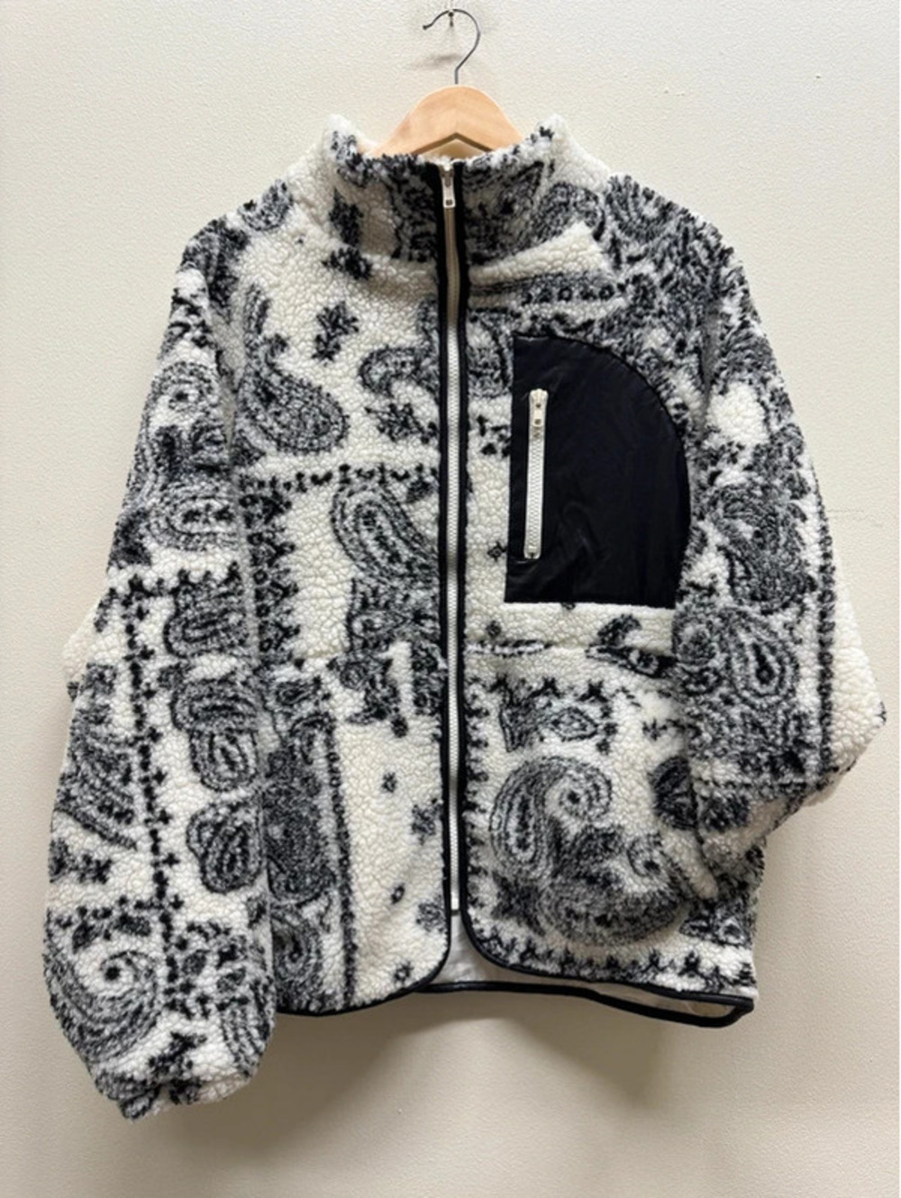 bandana print sherpa zip up jacket